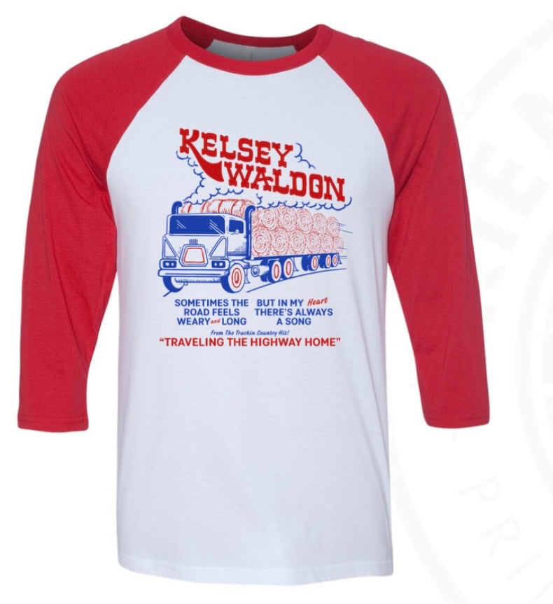 Truckin Red Sleeve Baseball Tee